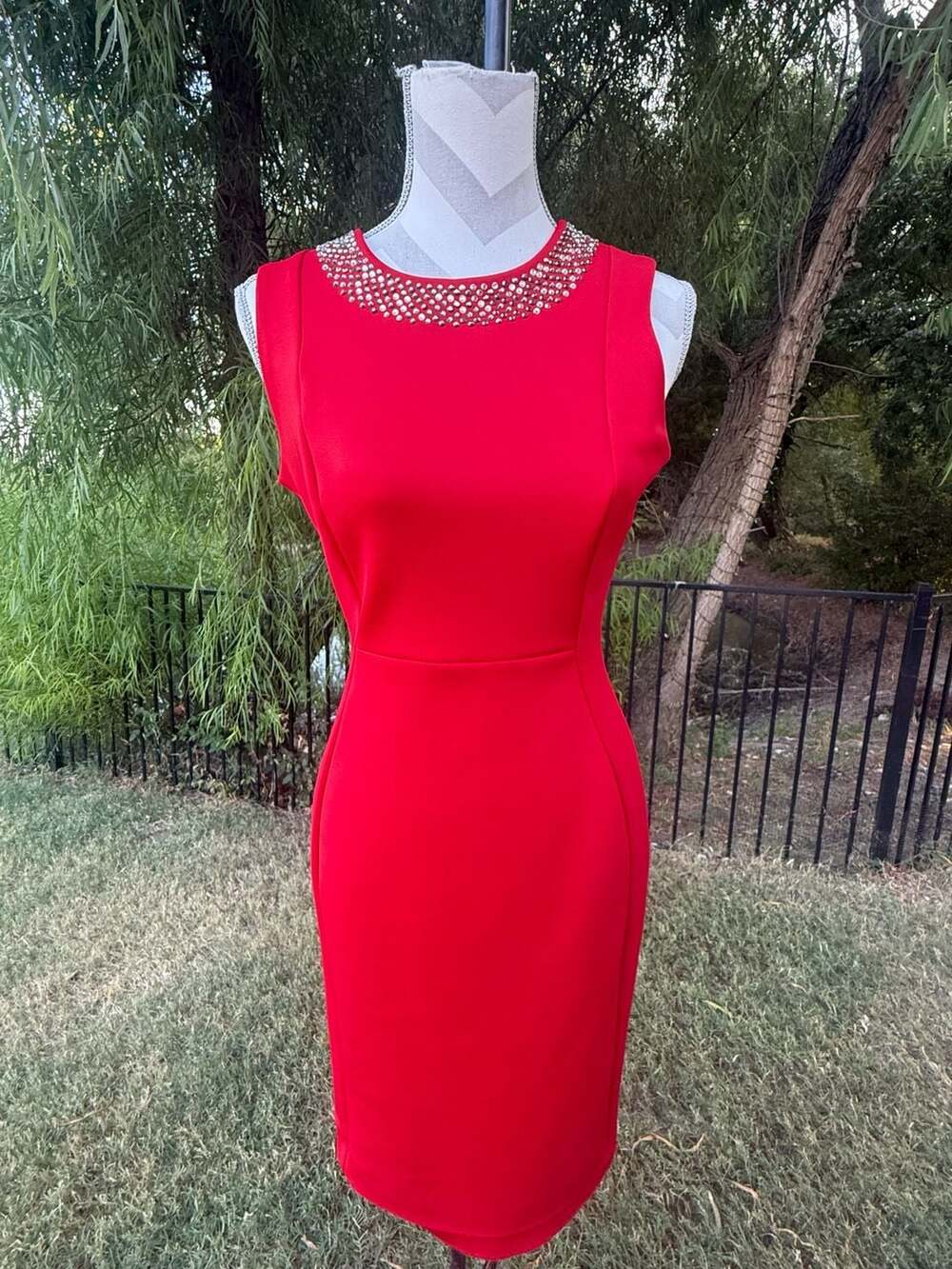Calvin Klein Red Size 4  Dress with Bling Neckline